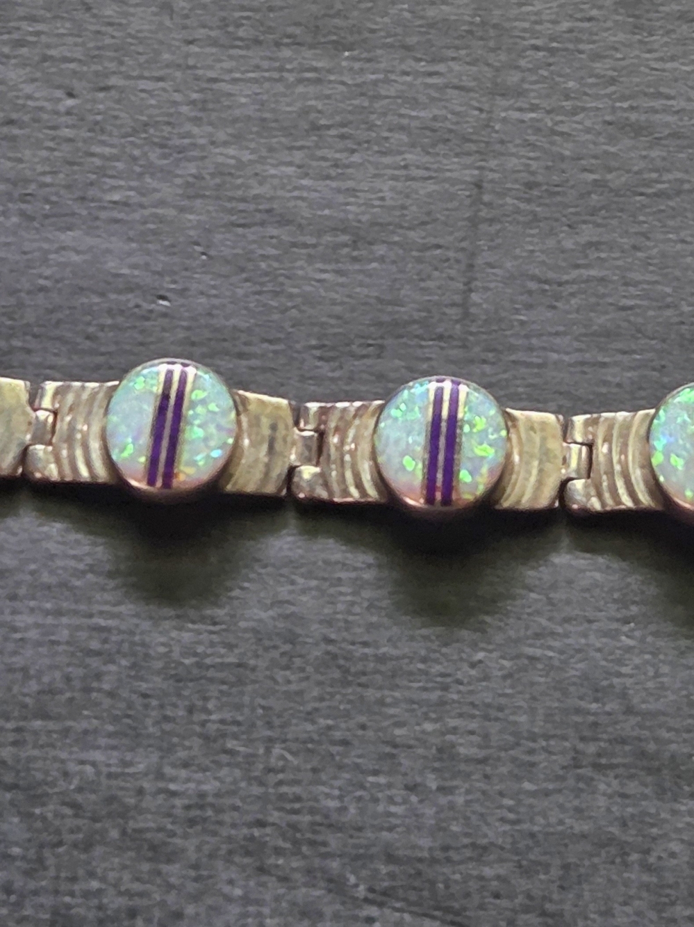 Vintage Sterling Silver Southwestern Fire Opal Inlay Link Bracelet QF 925 - Picture 5 of 9
